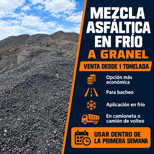 Mezcla asfáltica en frío a granel, venta desde 1 tonelada